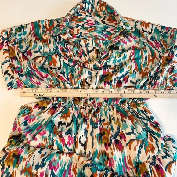 Entro Midi Dress Women Size L Multicolor Abstract Ikat Tiered Elastic Waist - Picture 5 of 7